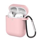 Case for AirPods 2 / AirPods 1 silicone soft case for headphones + keychain carabiner pendant pink (case D), Hurtel