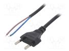 Cable; 2x0.75mm2; CEE 7/16 (C) plug,wires; PVC; 1.5m; flat; black AKYGA