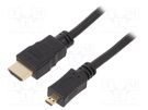 Cable; HDMI 2.0; HDMI plug,micro HDMI plug; PVC; Len: 3m; black Goobay