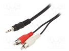 Cable; Jack 3.5mm 3pin plug,RCA plug x2; 5m; black; Øcable: 2.6mm GEMBIRD