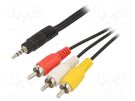 Cable; Jack 3,5mm 4pin plug,RCA plug x3; 2m; black GEMBIRD