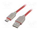 Cable; USB 2.0; USB A plug,USB C plug; gold-plated; 2m; red GEMBIRD