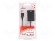 Adapter; USB 3.0; HDMI socket,USB A plug; 0.15m; black GEMBIRD