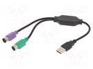 Adapter; USB 2.0; PS/2 socket x2,USB A plug; 0.3m; black; black GEMBIRD