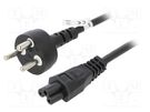Cable; DE1-13P (K) plug,IEC C5 female; PVC; 2m; black; 10A; 250V Goobay