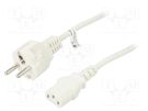 Cable; IEC C13 female,IEC C14 male; PVC; 5m; white; 10A; 250V Goobay