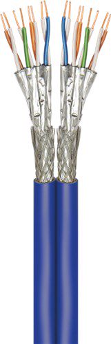 CAT 7A Duplex Network Cable, S/FTP (PiMF), blue, 100 m - Copper conductor (CU), AWG 22/1 (solid), halogen-free cable sheath (LSZH)