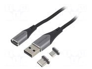 Cable; magnetic,USB 2.0; 0.5m; black; Cu,tinned; 480Mbps; textile VENTION