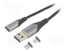Cable; magnetic,USB 2.0; 1m; black; Core: Cu,tinned; 480Mbps; 3A VENTION