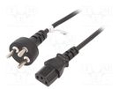 Cable; DE1-13P (K) plug,IEC C13 female; PVC; 2m; black; 10A; 250V Goobay