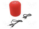 Speaker; red; Jack 3,5mm,microSD,USB B micro; Bluetooth 5.0 GEMBIRD
