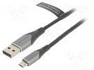 Cable; USB 2.0; USB A plug,USB B micro reversible plug; 3m; 2A VENTION