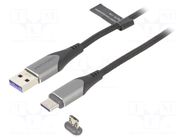 Cable; magnetic,USB 2.0; 0.5m; black; Cu,tinned; 480Mbps; textile VENTION