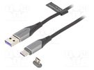 Cable; magnetic,USB 2.0; 1.5m; black; Core: Cu,tinned; 480Mbps VENTION