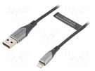 Cable; USB 2.0; Apple Lightning plug,USB A plug; 1.5m; black VENTION