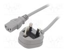 Cable; 3x1mm2; BS 1363 (G) plug,IEC C13 female; PVC; 5m; grey; 3A LIAN DUNG