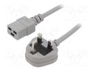 Cable; 3x1.5mm2; BS 1363 (G) plug,IEC C19 female; PVC; 2m; grey LIAN DUNG