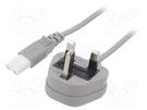 Cable; 2x0.75mm2; BS 1363 (G) plug,IEC C7 female; PVC; 1m; grey LIAN DUNG
