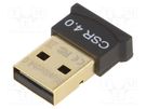BT adapter; USB A plug; Bluetooth 4.0,USB 2.0; black; 24Mbps; 50m GEMBIRD