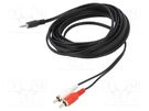 Cable; Jack 3.5mm plug,RCA plug x2; 5m; black; PVC VCOM