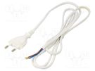 Cable; 2x0.75mm2; CEE 7/16 (C) plug,wires; PVC; 1.6m; white; 2.5A PLASTROL