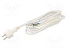 Cable; 3x2.5mm2; CEE 7/7 (E/F) plug,wires; PVC; 3m; white; 16A PLASTROL