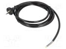 Cable; 2x1.5mm2; CEE 7/17 (C) plug,wires; PUR; 3m; black; 16A; 230V PLASTROL