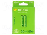 Re-battery: Ni-MH; AAA,R3; 1.2V; 850mAh; ReCyko; blister; Ready2Use GP