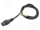Cable; IEC C13 female,wires; 1m; with IEC LOCK locking; black SCHAFFNER