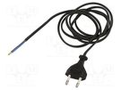 Cable; 2x0.75mm2; CEE 7/16 (C) plug,wires; PVC; 1.5m; black; 2.5A JONEX