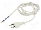 Cable; 2x0.75mm2; CEE 7/16 (C) plug,wires; PVC; 1.9m; white; 2.5A JONEX