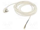 Cable; 3x1mm2; CEE 7/7 (E/F) plug angled,wires; PVC; 5m; white JONEX