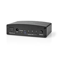 Digital Audio Switch | 4-way | Audio / video / data connections input: DC Power / 4x TosLink | Audio / video / data connections output: TosLink Female | Manual / Push Button / Remote Control | Metal | Black