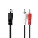 DIN Audio Cable | DIN 5-Pin Male | 2x RCA Male | Nickel Plated | 1.00 m | Round | PVC | Black | Label