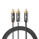 Subwoofer Cable | RCA Male | 2x RCA Male | Gold Plated | 3.00 m | Round | 4.5 mm | Grey / Gun Metal Grey | Cover Window Box