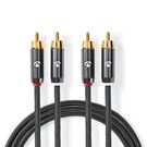 Stereo Audio Cable | 2x RCA Male | 2x RCA Male | Gold Plated | 1.00 m | Round | Grey / Gun Metal Grey | Cover Window Box
