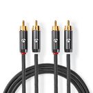 Stereo Audio Cable | 2x RCA Male | 2x RCA Male | Gold Plated | 5.00 m | Round | Grey / Gun Metal Grey | Cover Window Box