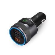 Car FM Transmitter | Fixed | Speakerphone | 1 " | Amber Screen | Bluetooth® | PD 18 W / PD 24 W | Fast charging | Bass boost | Google Assistant / Siri | Black