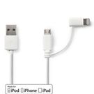 2-in-1 Cable | USB 2.0 | USB-A Male | Apple Lightning 8-Pin / USB Micro-B Male | 480 Mbps | 1.00 m | Nickel Plated | Round | PVC | White | Polybag