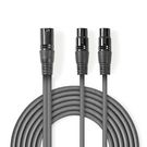 Balanced Audio Cable | XLR 3-Pin Male | 2x XLR 3-Pin Female | Nickel Plated | 1.50 m | Round | PVC | Dark Grey | Carton Sleeve