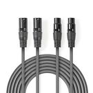 Balanced Audio Cable | 2x XLR 3-Pin Male | 2x XLR 3-Pin Female | Nickel Plated | 0.50 m | Round | PVC | Dark Grey | Carton Sleeve