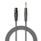 Balanced Audio Cable | XLR 3-Pin Female | 6.35 mm Male | Nickel Plated | 1.50 m | Round | PVC | Dark Grey | Carton Sleeve