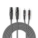 Balanced Audio Cable | 2x XLR 3-Pin Female | 2x RCA Male | Nickel Plated | 1.50 m | Round | PVC | Dark Grey | Carton Sleeve