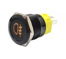 OFF- (ON) nefiksējoša poga, 12V, 16mm, metāls, 1NO 1NC, ar kabeli, melns ar dzeltenu apgaismojumu 