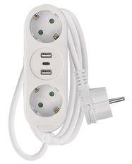 Pagarinātājs 1,4 m / 2 kontaktligzdas + 2×USB-A+1×USB-C / balts / PVC / 1,5 mm2 EMOS
