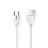 Power Extension Cable | Plug with earth contact male | Plug with earth contact female | Straight | Straight | Nickel Plated | 3.00 m | Round | White | Shrink Pack