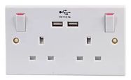SWITCHED SOCKET, 2-GANG, 13A, 250V