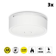 Wireless connectable smoke detector 10 year 3-pack White