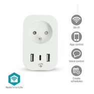 SmartLife Smart Plug | IP21 | Power meter | 3680 W | Type E (CEE 7/6) / 1x USB-C™ / 2x USB | 0 - 55 °C | Android™ / IOS | White | 1 pcs