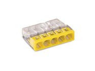 COMPACT SPLICING CONNECTOR - FOR SOLID CONDUCTORS - max. 2.5 mm▓ - 5-CONDUCTOR - TRANSPARENT HOUSING - YELLOW COVER